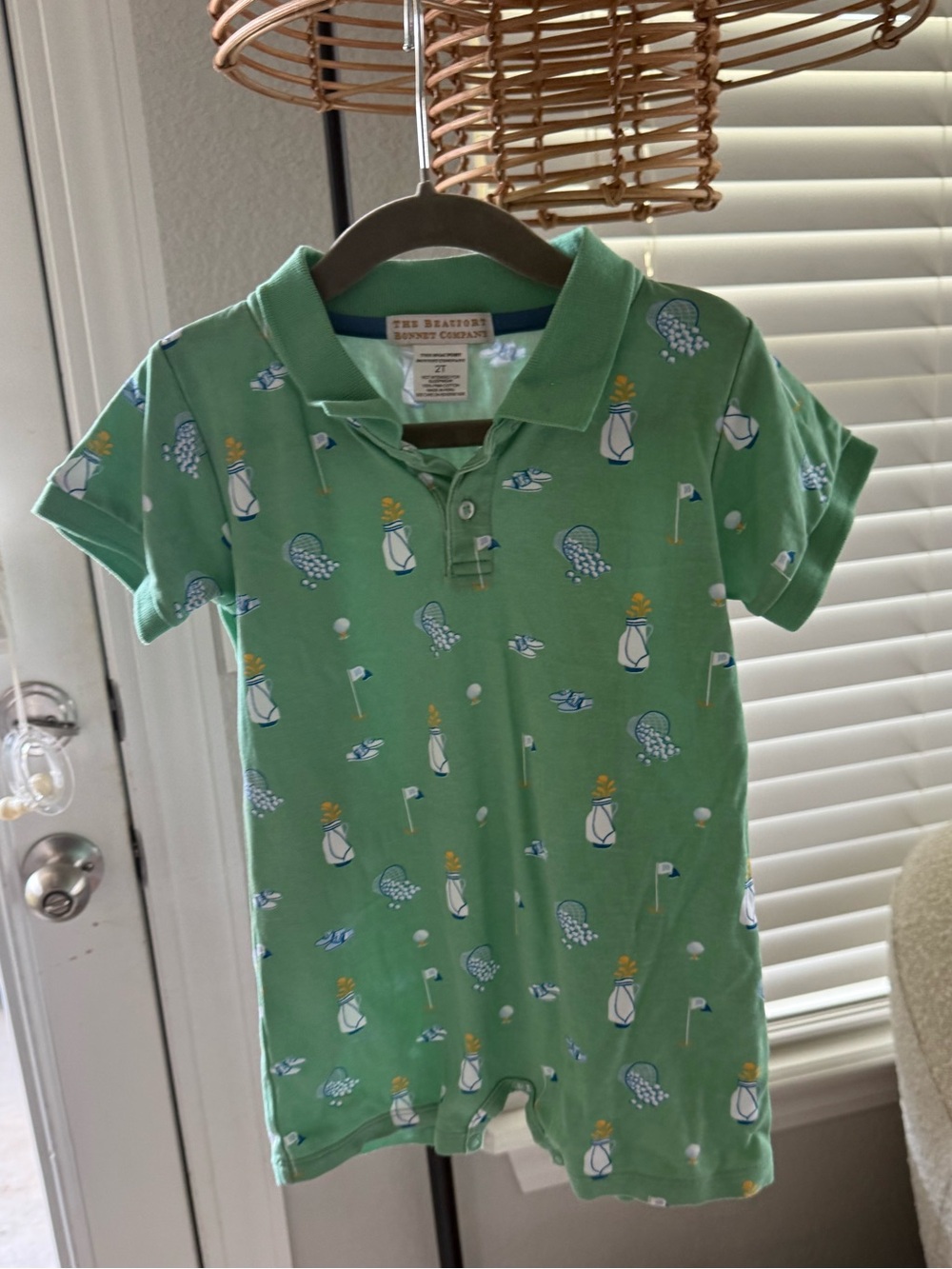 Green Golf-Print Polo Romper - The Beaufort Bonnet Company - CURRENT SEASON